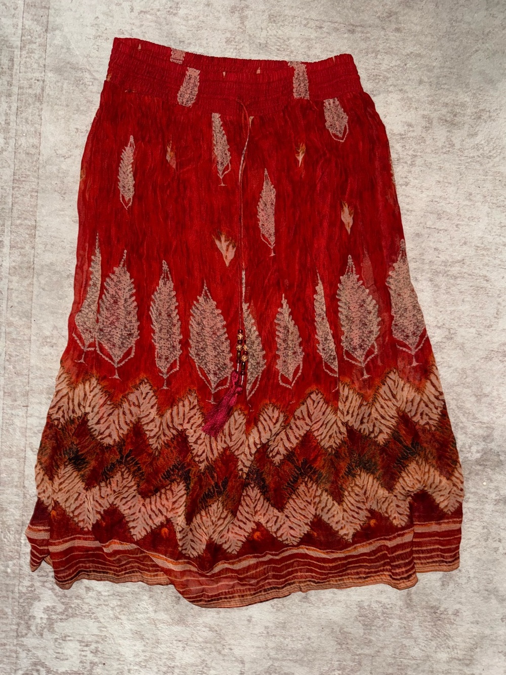 Soft Surroundings Red Patterned Bohemian Skirt
